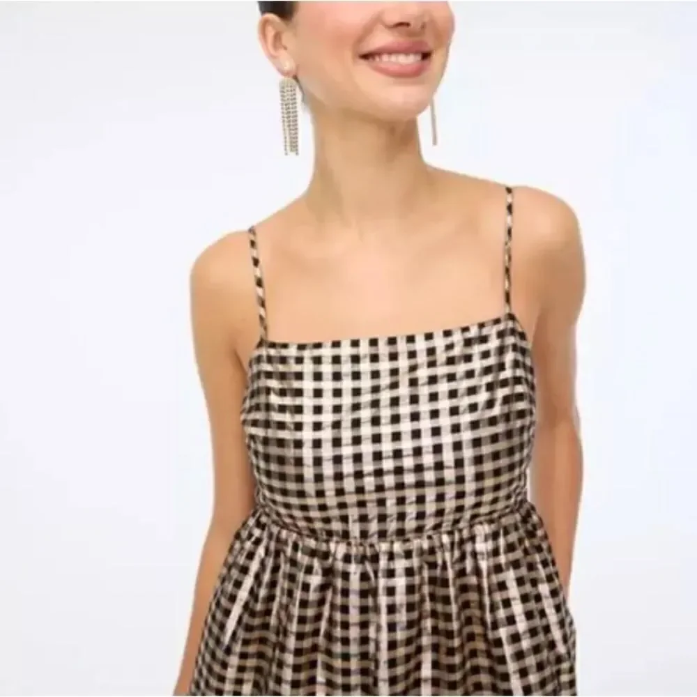 J Crew Lurex Metallic Gingham Tiered Mini Dress